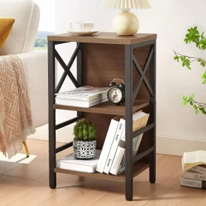 Small 2-Tier Industrial Metal Frame Bookshelf Backboard Low Rustic Brown Finish Multifunctional Design for Small Spaces Made