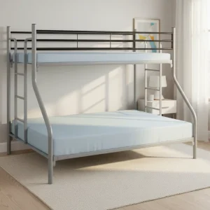 Small Apartment Furniture Set OEM Metal Iron Round Tube Queen Size Double Deck Bed with Ladders