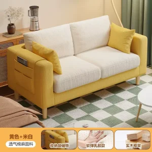 Small Apartment Square Sofa Bed Two Seat Foldable Fabric Sponge Sofa for Living Room Bedroom Balcony