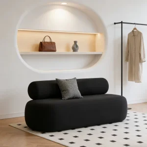 Small Apartment Two Seat Armrest Free Velvet Fabric Sponge Filled Straight Sofa Living Room Rental Room Simple Tufted Hotel