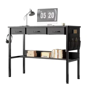 Small Desk with Fabric Drawers for Bedroom White Vanity Desk with Storage Home Office Computer Desk for Small Spaces