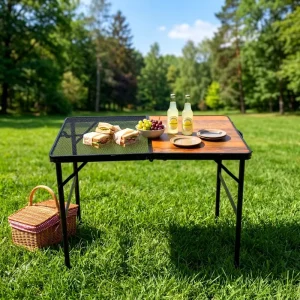 Small Foldable Iron Camp Table for Hospital & Hotel Use Beach Hiking Backpacking Outdoor Dining Picnic RV BBQ and Courtyard Use