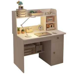 Small Home Student Writing Desk with Integrated Bookshelf Storage Rack Solid Wood Portable Foldable Design for Home Office Use