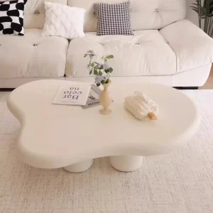 Small Living Room Tea/Coffee Table Cloud Design Red Cream Finish Low Height for Family Use