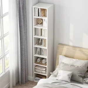 Small Narrow Corner Bookcase Tall Gap Freestanding Storage Cabinet Open Shelves Tower Rack Portable MDF Multi scenario