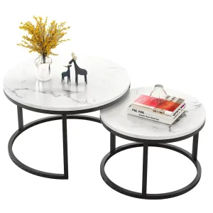 Small Round Coffee Table with Metal Frame Modern Style Living Room Furniture Combination Coffee Table