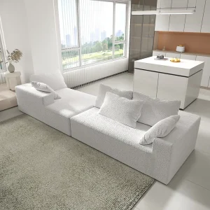 Small Size Living Room Apartment Office Furniture Sets White L Shaped Sofa Couches Sectional Sleeper Sofa with Pillows