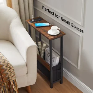 Small Sofa Side Table with Magazine Rack Ultra thin Coffee Table Bedside Table with Storage Drawer Narrow Side Table