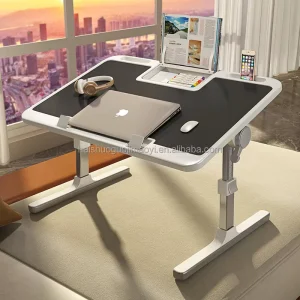 Small Space Folding Wooden Portable Foldable Adjustable Office Laptop Stand Table Desk for Bed with Drawer Cup Holder