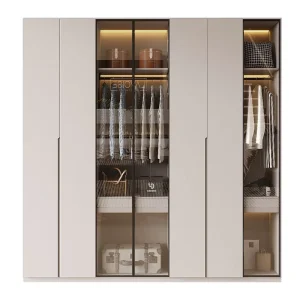 Small Space Modern Lockable Melamine Board Door Wardrobe E0 Board Multi Tier Storage Cabinet Custom Closet Shelves Bedroom