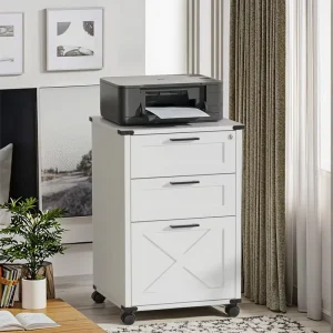 Small Wood File Cabinet Lock Nightstand Charging Station 3 Drawer Desk Lateral Filing Cabinets Home Office Printer Bathroom Bag