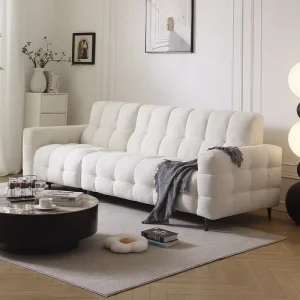 Small apartment Minimalist Modern Cream toned Straight line Fabric Sofa Marshmallow style Zero clearance Multi functional