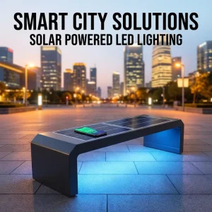Smart City Solar Powered Bench Aluminum Steel Outdoor Public Seat with USB Charging & LED Lighting for Park