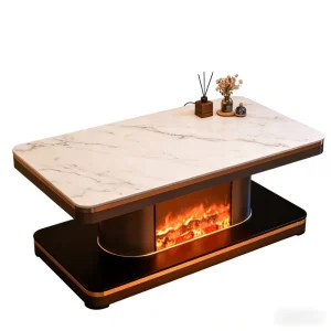 Smart Electric Heated Coffee Table Marble Top 2 Tier Storage Energy Saving Quiet for Living Room Family Gatherings