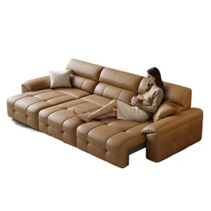 Smart Extendable Hotel Sofa Set Zero Wall Clearance Genuine Leather Motorized Sectional Sleeper Large Sofa Bed