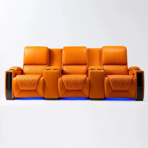 Smart Modern Theater Sofa with Leather Seats and Wood Legs for Living Room Cinema Hall Seating