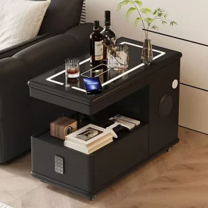 Smart Movable Side Table with Wireless Charger & Bluetooth Speaker Mobile End Table for Living Room & Bedroom
