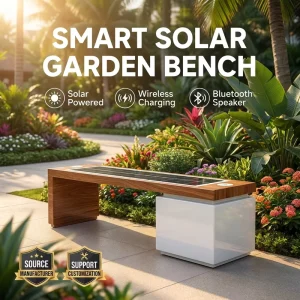 Smart Solar Garden Bench Stainless Steel Outdoor Patio Seat with Wireless Charging & Bluetooth Speaker