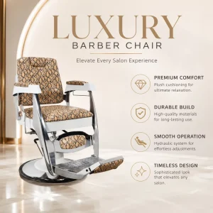 Snake Pattern High Back Barber Chair Hydraulic Salon Chair with Round Base Footrest and Headrest