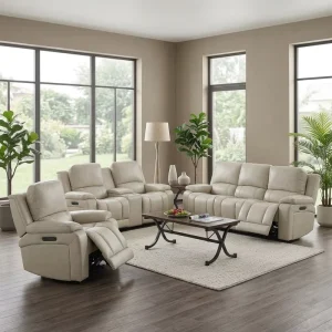 Sofa Set Furniture 3 2 1 Configuration Classic Style Beige Electric Recliner Sofa