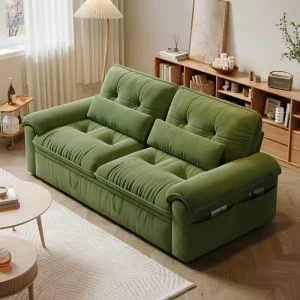 Soft Convertible PU Leather Folding Sofa with Pull Out Bed Cloud Cream White Sleeper for Guest Room