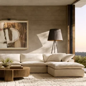 Soft Polyester Fabric Upholstered Modular Sofa with Solid Wood Frame Sectional Chaise for Living Room Hotel Lobby Villa