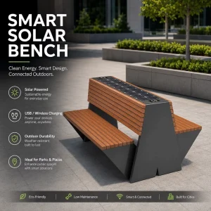 Solar Smart Park Bench Outdoor Solar Charging Bench Waterproof Solar Powered Public Bench With USB Wireless Charging