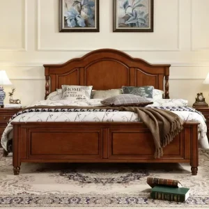 Solid 1.8 Meter & 1.5 Meter Beds for King & Queen Size for Hotel Villa American Retro Design Classical Wood Beds
