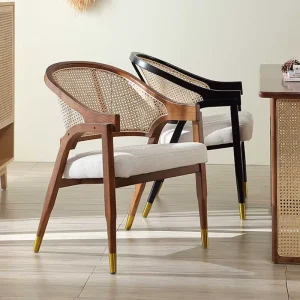 Solid Ash Wood Chair Luxury Leather Wooden Dining Chair for Restaurant and Cafe Furniture