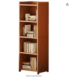 Solid Bamboo Open Bookshelf Freestanding Narrow Book Display Rack Vertical Storage Bookcase for Home Office Living Room Bedroom