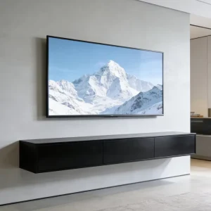 Solid Black Matte Floating TV Cabinet Wall Mounted Handleless Push Open Drawer TV Console Custom Size for Minimalist Decoration
