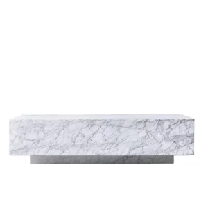 Solid Block Marble Coffee Table Thick Cuboid Double Layer Base Arabescato White Vein Living Room Center Table