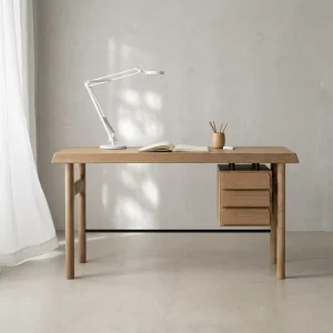 Solid Oak Wood Home Office Desk Removable 3 Drawer Storage Cabinet Modern Simple Round Leg Writing Computer Desk