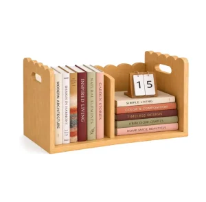 Solid Pine Wood Desktop Book Organizer Natural Wood Book Display Shelf Scalloped Edge Tabletop Bookshelf for Home Office