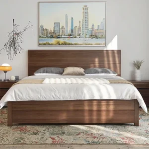 Solid Rosewood Convertible Minimalist King-Size Bed Set with Custom Design for Home Hotel Apartment Bedroom Furniture