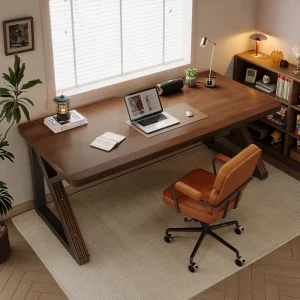 Solid Wood 55.1 Inch Extra Long Thickened Two Person Double Desk with Eco Friendly Storage for Home Office