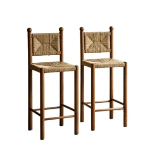 Solid Wood Antique Vintage Style Rattan Woven Bar Stool High Bar Chair for Bar Villa Cafe