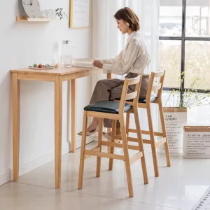 Solid Wood Backrest Bar Stool Nordic Modern Minimalist High Stool for Milk Tea Shop Cashier Commercial Bar Furniture