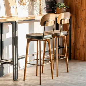 Solid Wood Bar Chairs Nordic Style Restaurant High Stools Kitchen Furniture Factory Direct OEM Custom Logo Commercial
