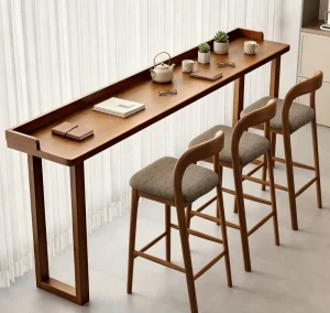 Solid Wood Bar Counter Table for Home Use Cafe and Bar Window Side with Backsplash Long Table and Chair Set