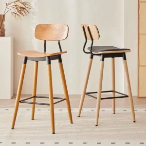 Solid Wood Bar Stool with Backrest and Footrest for Kitchen Restaurant and Home Bar Stool Commercial Use