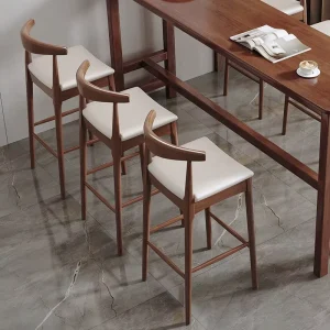 Solid Wood Bar Stool with Backrest for Home Simple High Stool Bar Chair Kitchen Island Chair