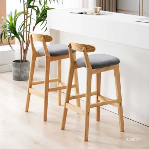Solid Wood Bar Stool with Ergonomic Backrest and Footrest for Restaurant Kitchen Island Commercial Bar Use
