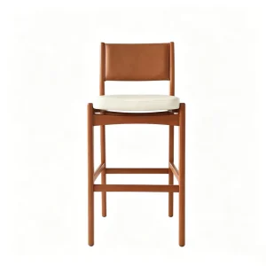 Solid Wood Bar Stool with Leather Cushion Modern High Bar Chair Counter Height Bar Stools for Cafe Restaurant Hotel Bar