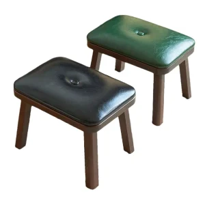 Solid Wood Bar Stools Kitchen Counter with Faux Leather Saddle Seat Farmhouse Upholstered Stools