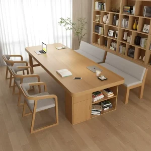 Solid Wood Bar-shaped Desk Sofa and Bookcase All-in-One Modern Minimalist Commercial Office Conference Table for Home Study Work