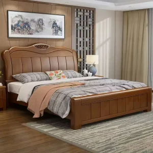 Solid Wood Bed Factory Price Hotel Apartment Bedroom Furniture Set King Size Solid Wood Double Bed