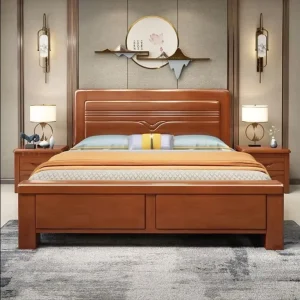 Solid Wood Bed Factory Price Hotel Apartment Bedroom Furniture Set King Size Solid Wood Double Bed