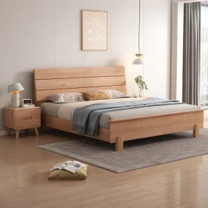 Solid Wood Bed Modern Style Bedroom Furniture Natural Color Home Living and Hotel Furniture
