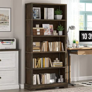 Solid Wood Book Shelf Floor Standing Bookcase Bookshelf Farmhouse Style Book Case with Arched Base